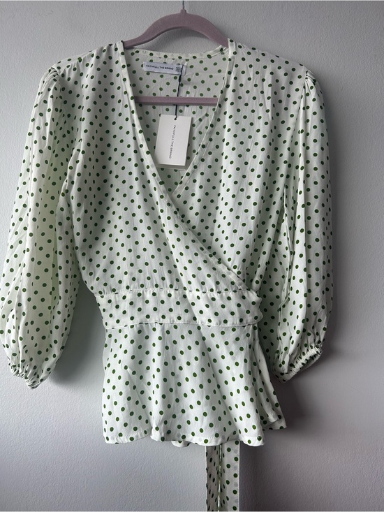 Faithfull the Brand Tops - Faithfull The Brand Green Lula Dot Wrap Blouse